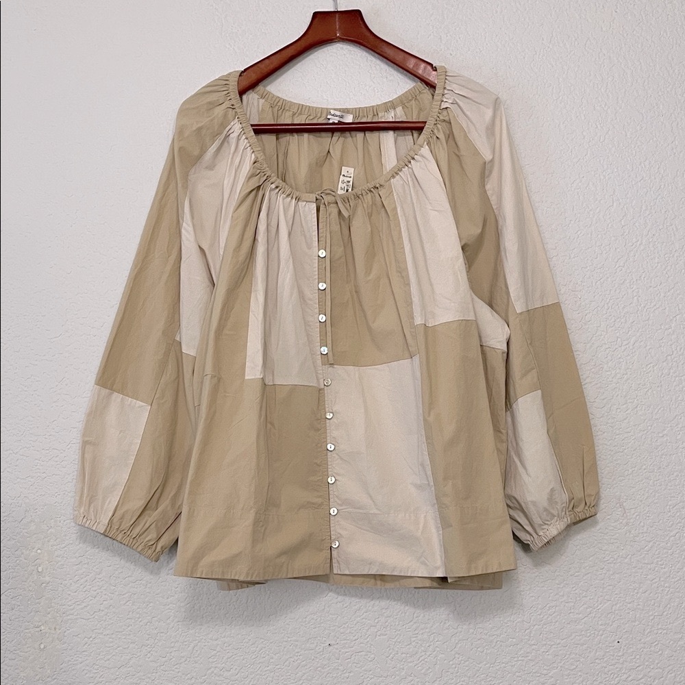 Madewell Patchwork Tie Peasant Top - Picture 3 of 14